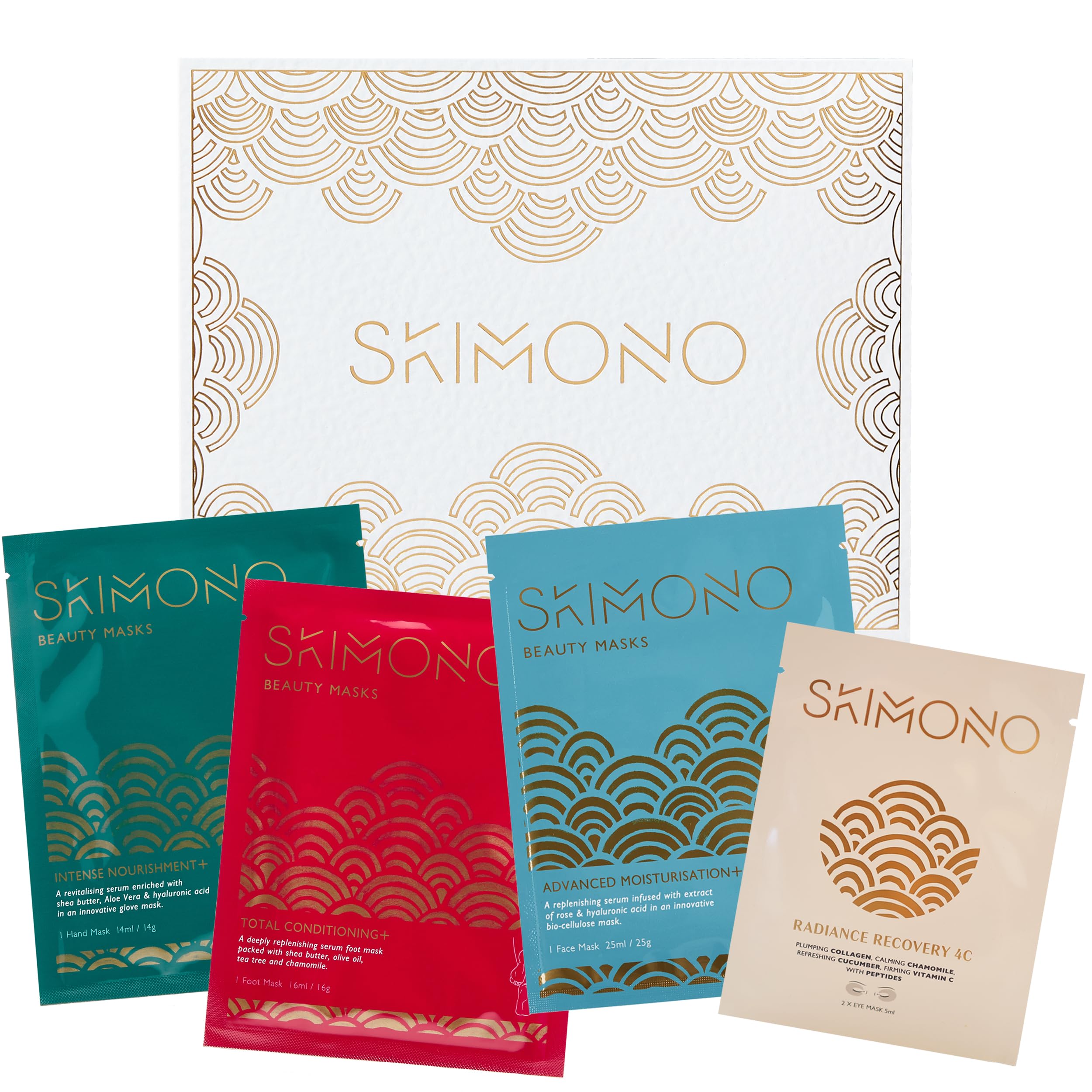 Skimono Super Indulgence Set - 4 Pack Facial Masks, Eye Masks, Hand & Foot Masks, Skincare Gift for Women, Hydrates & Nourishes
