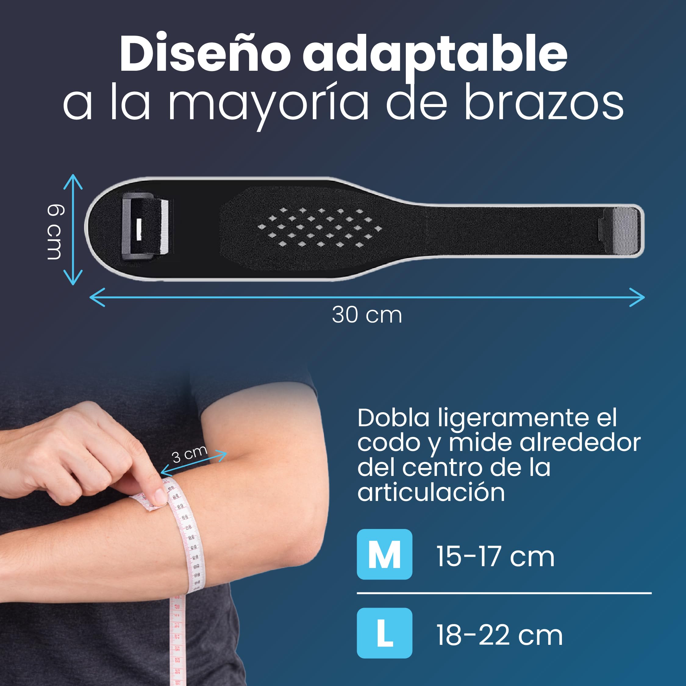 Cincha Epicondilitis Mujer y Hombre - Brazalete Codo de Tenista y Golfista - Codera para Pádel, Gimnasio y Tendinitis - Banda de Compresión Ajustable para Alivio del Dolor y Lesiones (Talla L) — view 6