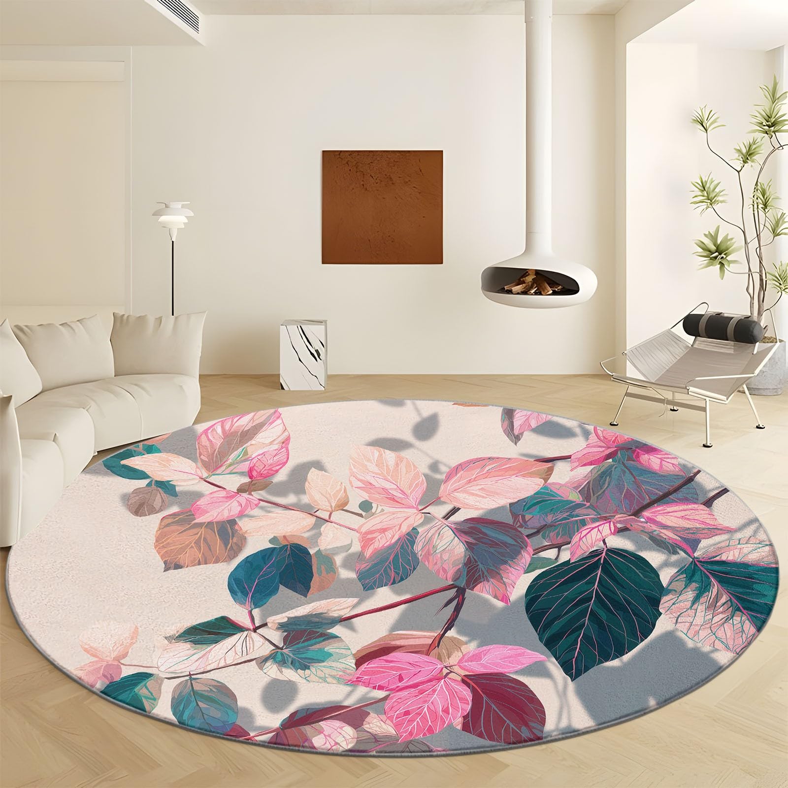 Tapis rond lavable en machine Ø 80 cm tapis antidérapant rose pour cuisine et salon