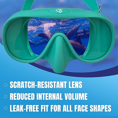 Miniatura 3 de Spartacus Frameless Dive Mask, Ultra-Clear Low-Iron Glass, Wide View, Low Volume, 100% Silicone Skirt, Teal