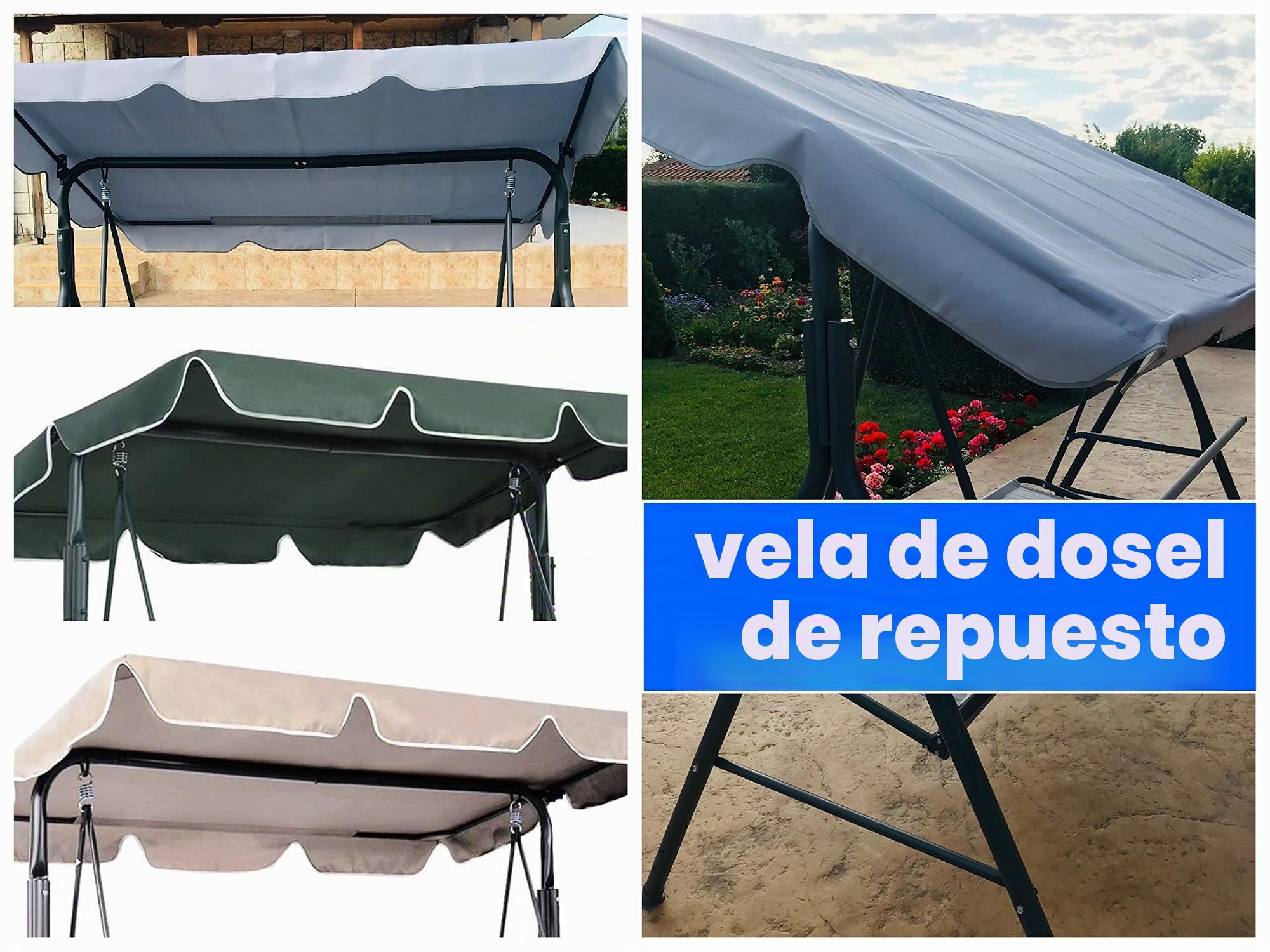 GRADINA Toldo de repuesto para asiento de columpio de 2 y 3 plazas, cubierta de hamaca, parte superior de jardín, muebles de exterior, silla de columpio (120 cm x 200 cm, verde)