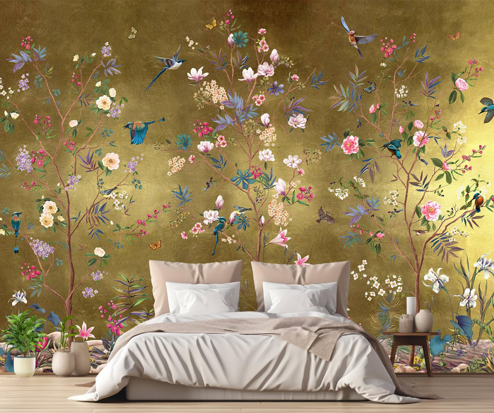 Papier Peint Panoramique Fleurs Vintage 350x250cm Tapisserie Murale Salon