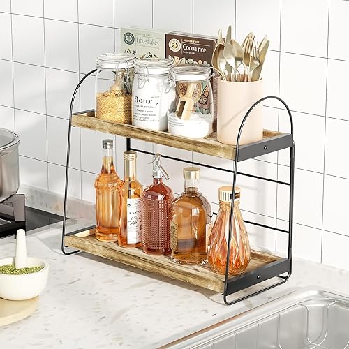 SRIWATANA Organizador de baño, organizador de encimera de baño de 2 niveles, estante de encimera de cocina, estante de especias para fregadero,