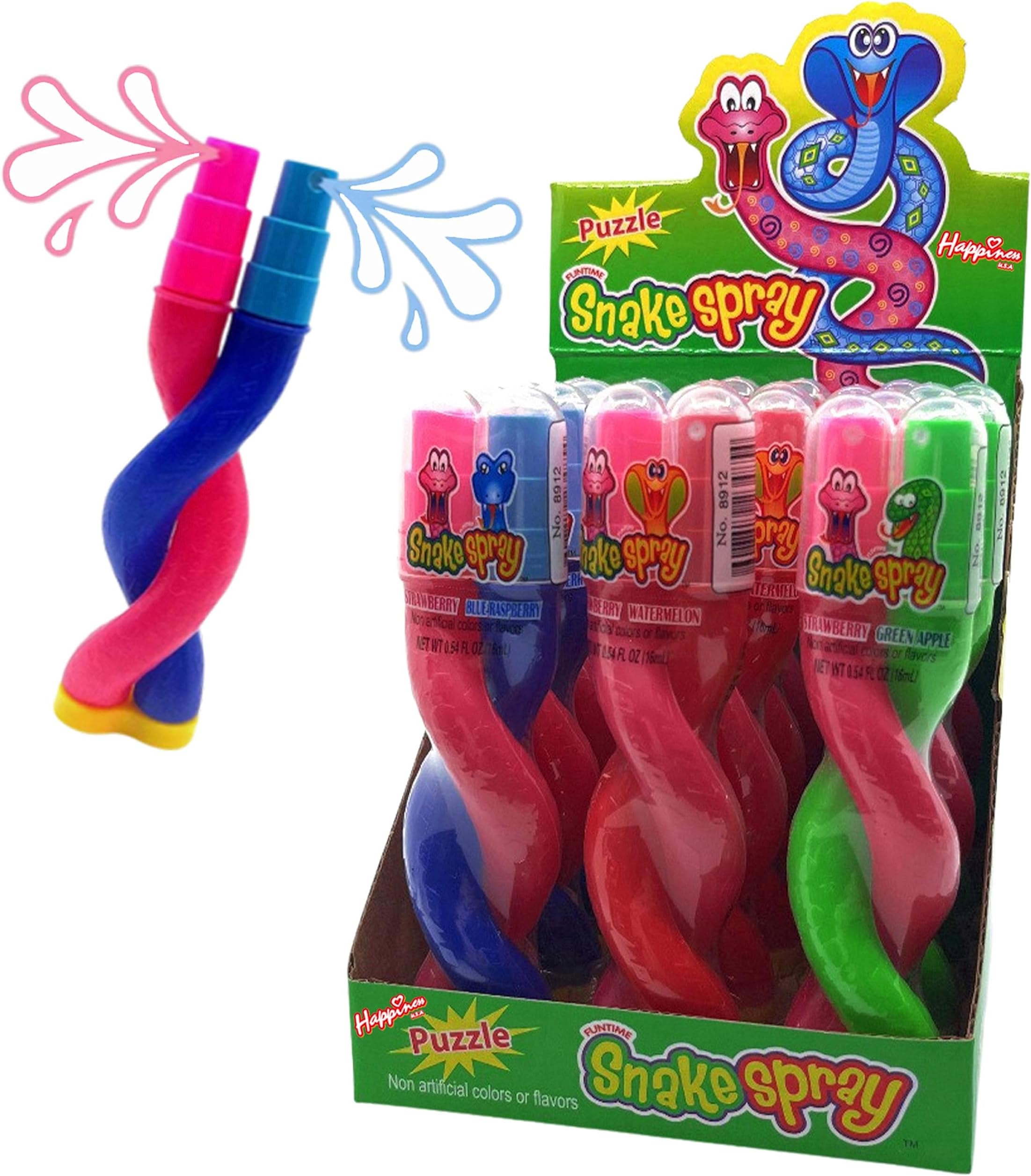 2in1 Puzzle Snake Sour Spray Candy - Kosher - No Artificial Colors/Flavors-12 PK
