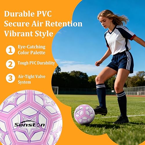 Miniatura 2 de Senston Soccer Ball Size 5 with Texture - PVC Soccer Ball & Butyl Bladder for Maximum Air Retention for Outdoor & Indoor Training