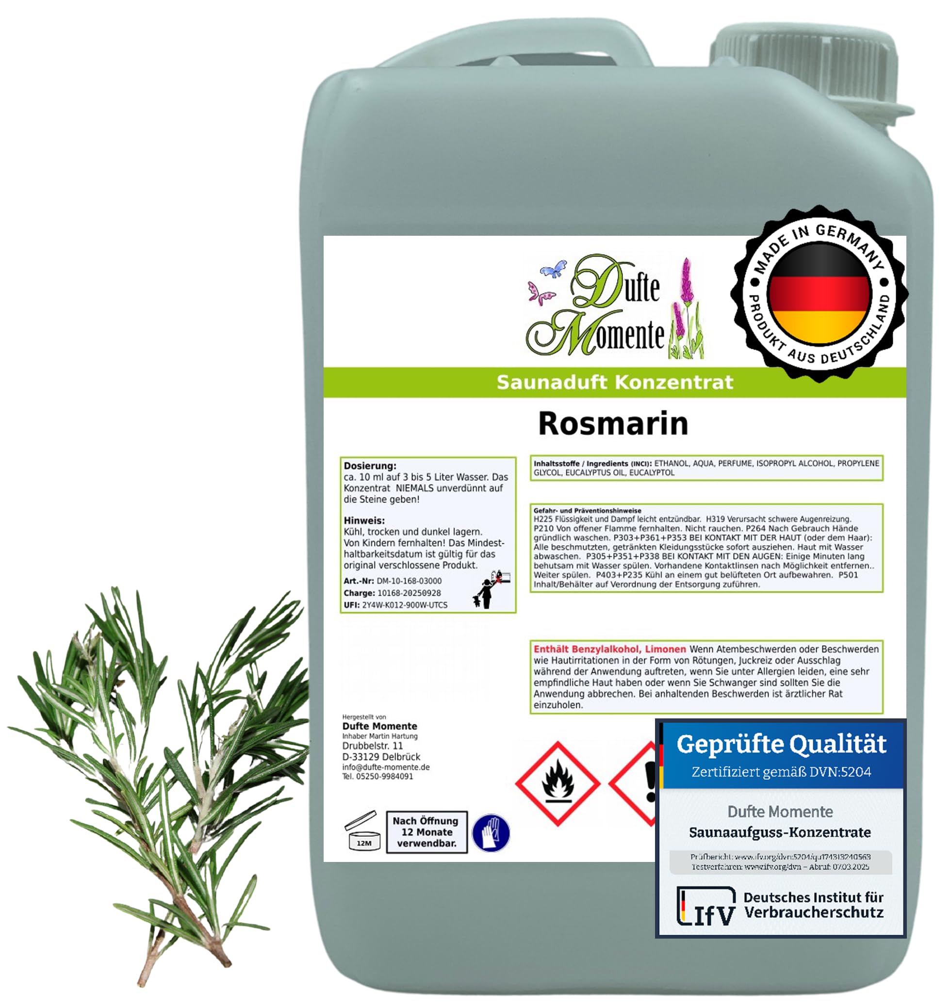 Dufte Momente Saunaaufguss-Konzentrat Rosmarin – 3 Liter – vitalisierend & erfrischend – konzentriert & ergiebig – zertifizierte Profi-Qualität – vegan & Made in Germany