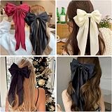 YUUYEE Hair Bows for Women Large – White, Red, Black – Long ribbon tassel tails