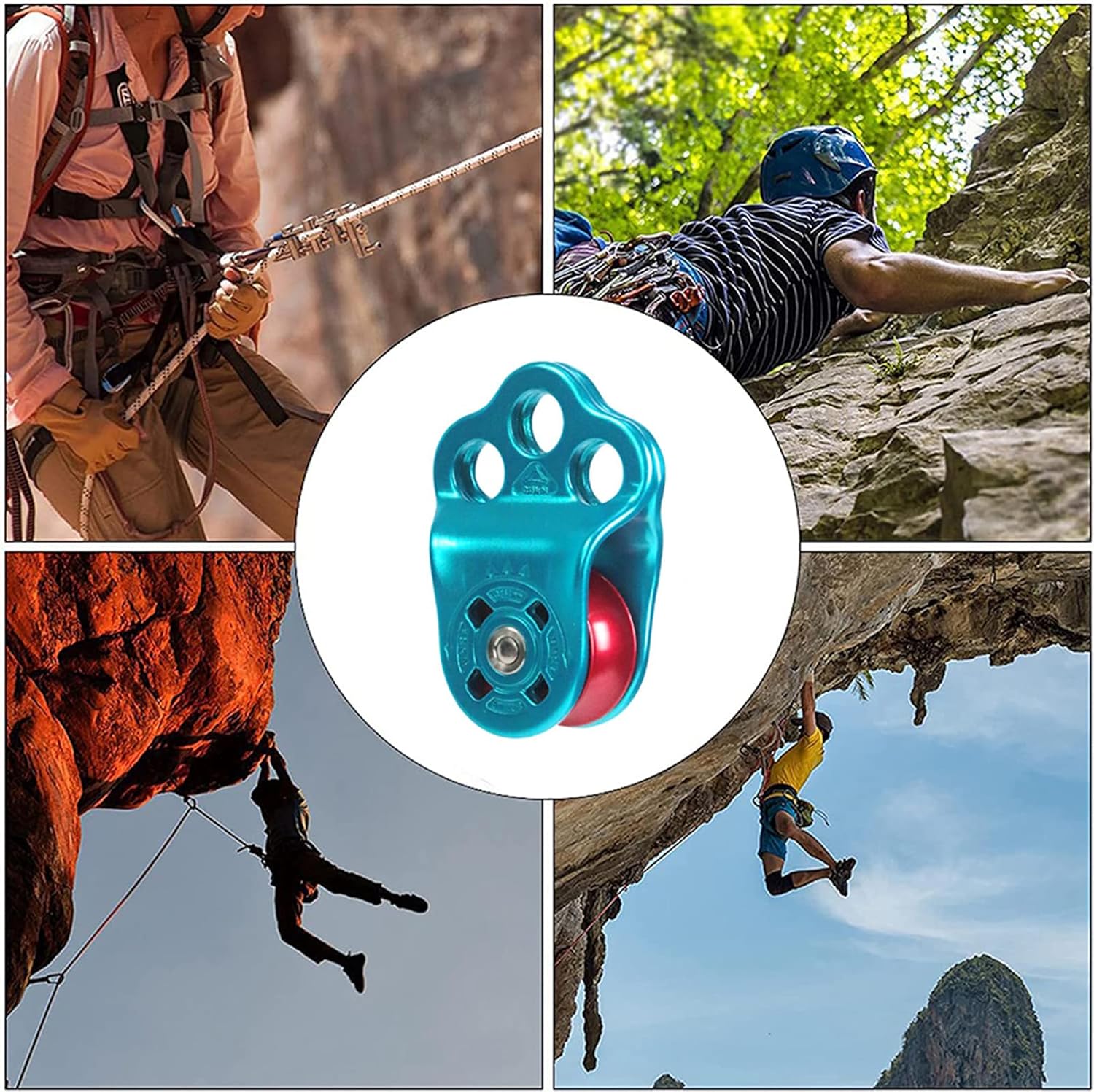 Climbing Pulley, 30KN Three Holes Ball Bearing Single Pulley, Rock Climbing Pulley for 14mm Rope Hauling, Rock Climbing, Rescue Applications, Zipline Sports Etc