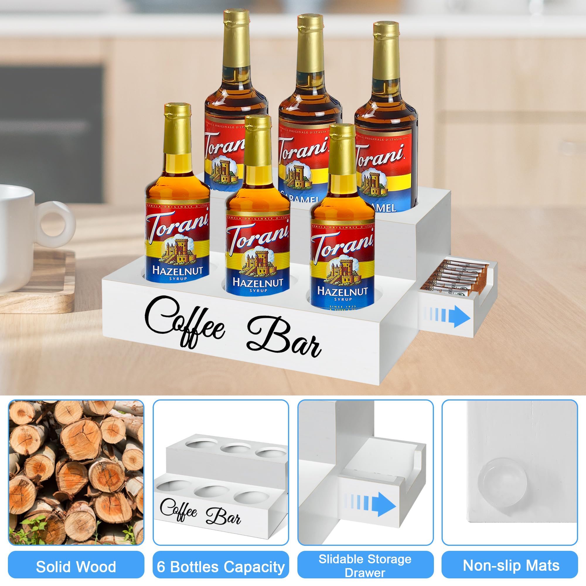 Esbainia Coffee Syrup Organizer, 2 Tier Syrup Rack Stand for Coffee Bar ...