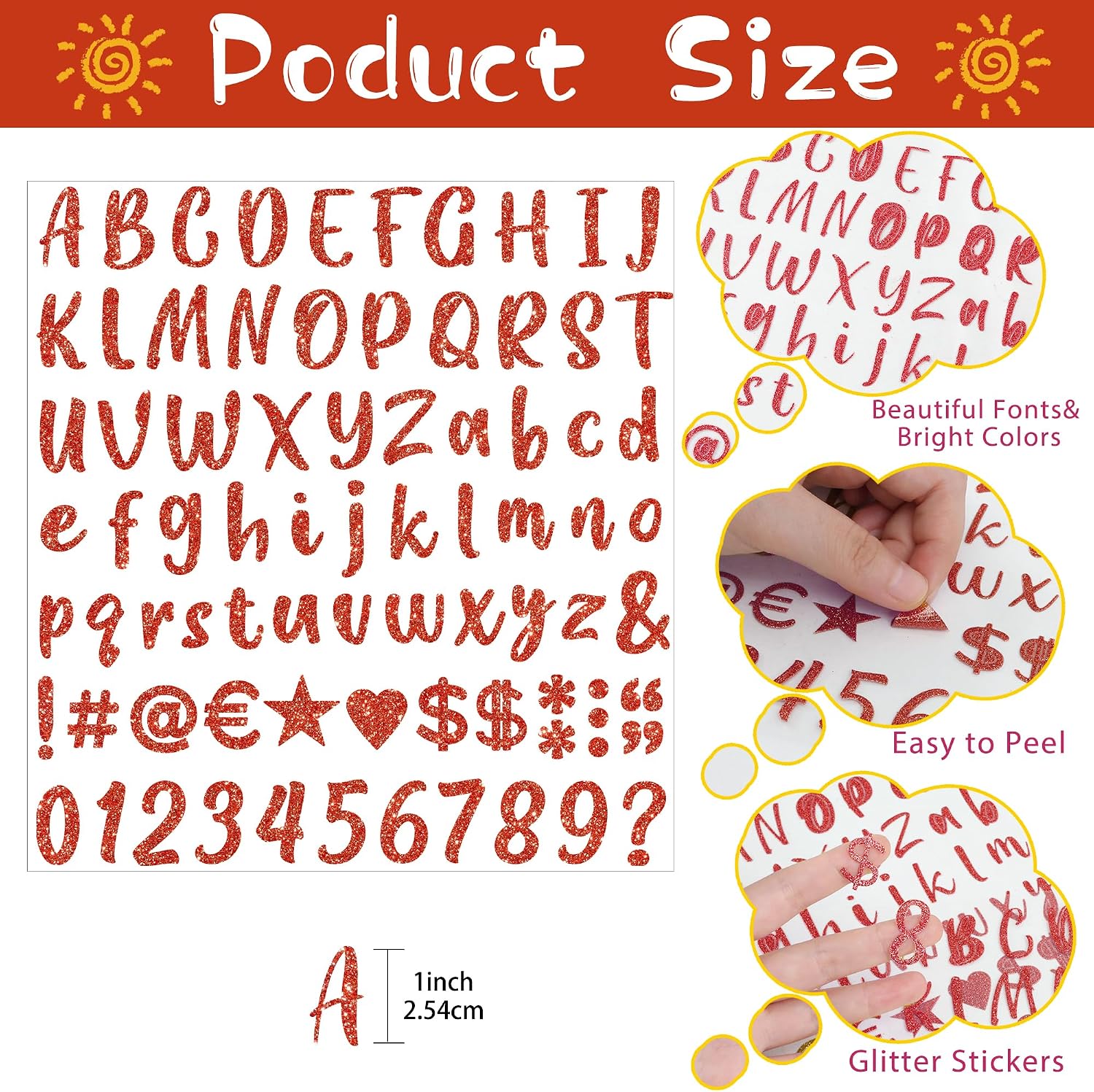 648 Pieces 8 Sheets Letter Stickers Glitter Small Self Adhesive Alphabet Number Vinyl Stick on Letter Stickers for Scrapbooking Mailbox Numbers Crafts Classroom Decor Bulletin Board (Red,1 Inch)