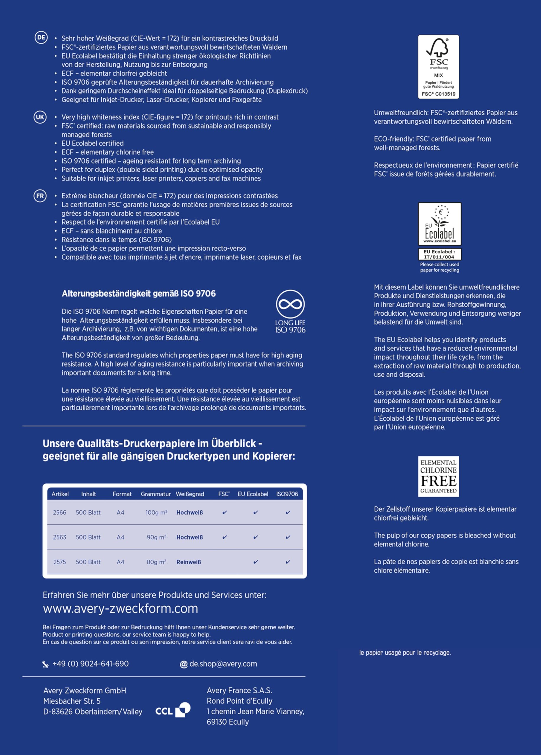 Avery Zweckform - 2566 - Carta per stampante a getto d'inchiostro, DIN A4, 100 g/m²