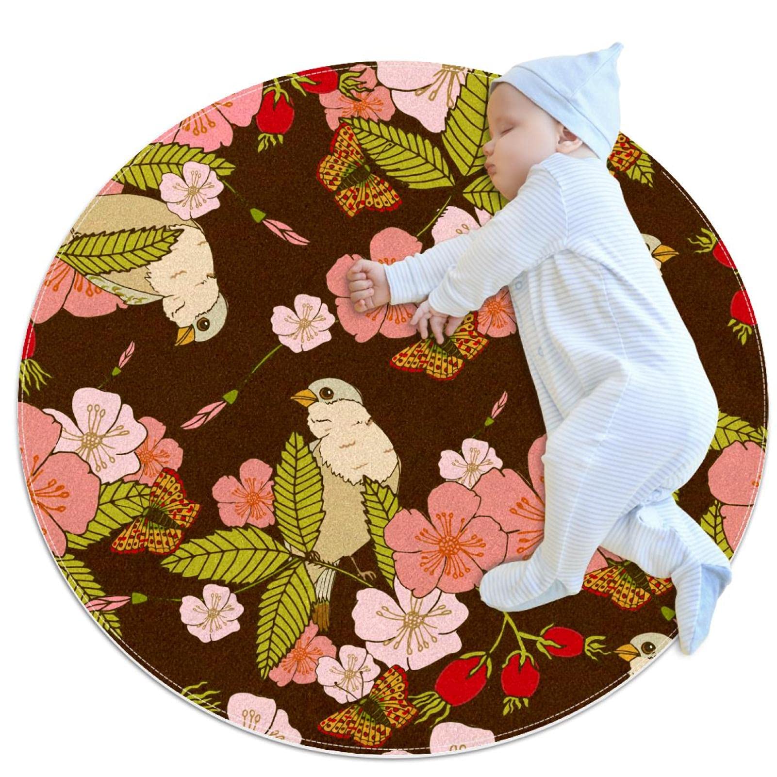 Tapis de salle de bain antidérapant évite les glissades tapis rond fleurs roses 1m