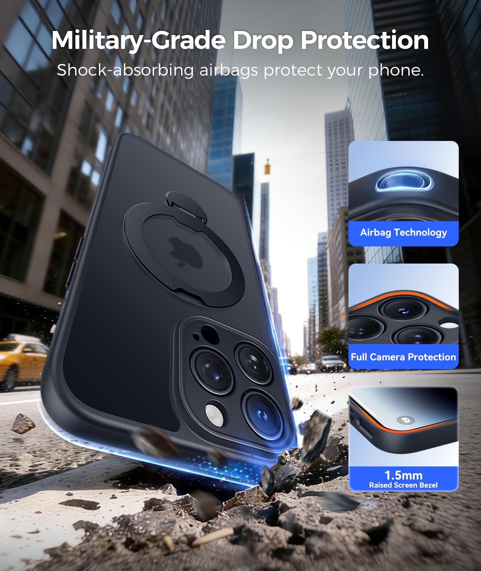 FNTCASE Funda para iPhone 14 Pro: soporte magnético de giro de 360 grados, compatible con Magsafe, protector de pantalla, translúcido mate, grado militar, a prueba de golpes, funda protectora de