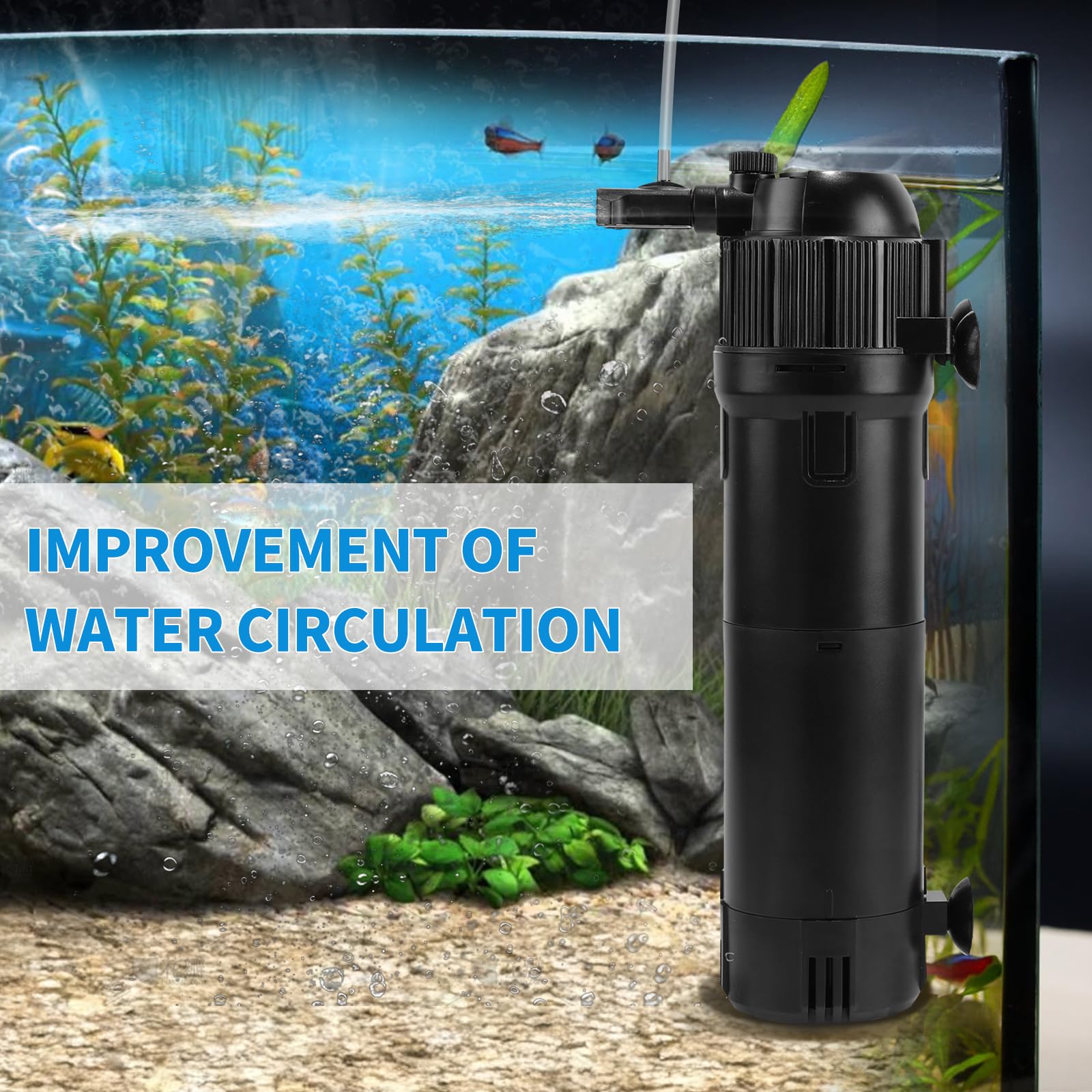 DBREAKS 5 in 1 Filtro Interno per Acquario 650 L/h 6W con UV Lampada 8W & Timer, Filtro Interno Acquario Regolabile, Pompa Acquarios per Tartarughe d'Acqua 100-300 Litri