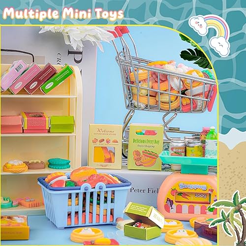Miniatura 9 de 196Pcs Mini Shopping Cart Basket Trolley Grocery Game Model Miniature Drink Bottle Food Pizza with Box Supermarket Metal Handcart Toy Doll House