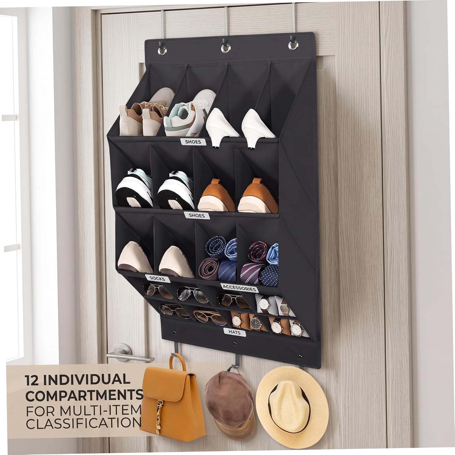 Over The Door Shoe Storage 12-grid Breathable Behind Door Shoe Rack Black