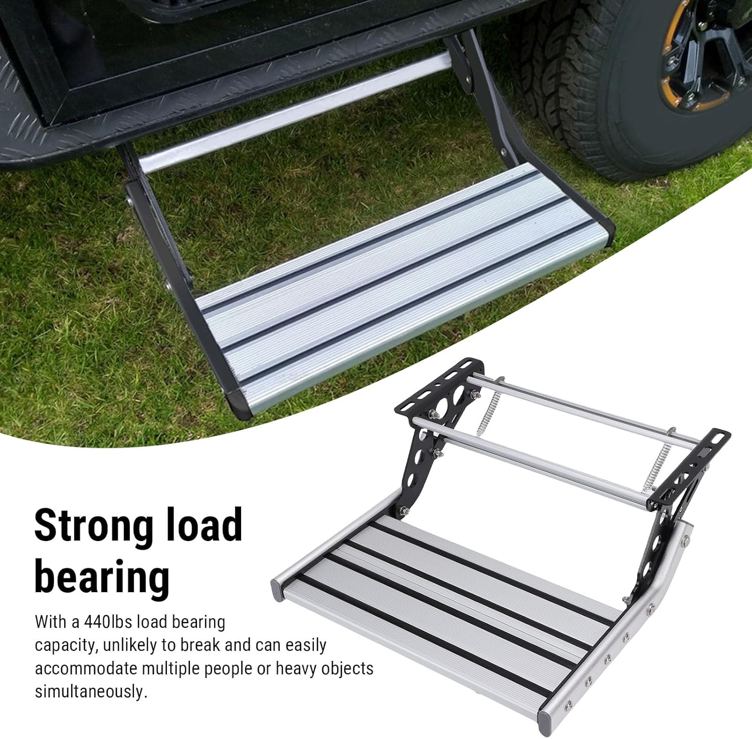 Eujgoov Manual RV Step Foldable Aluminum Alloy Single Ladder Stair with 400lbs Load Capacity Anti Slip Steps for Secure Entry Exit on Campers Travel Trailers and Motorhomes
