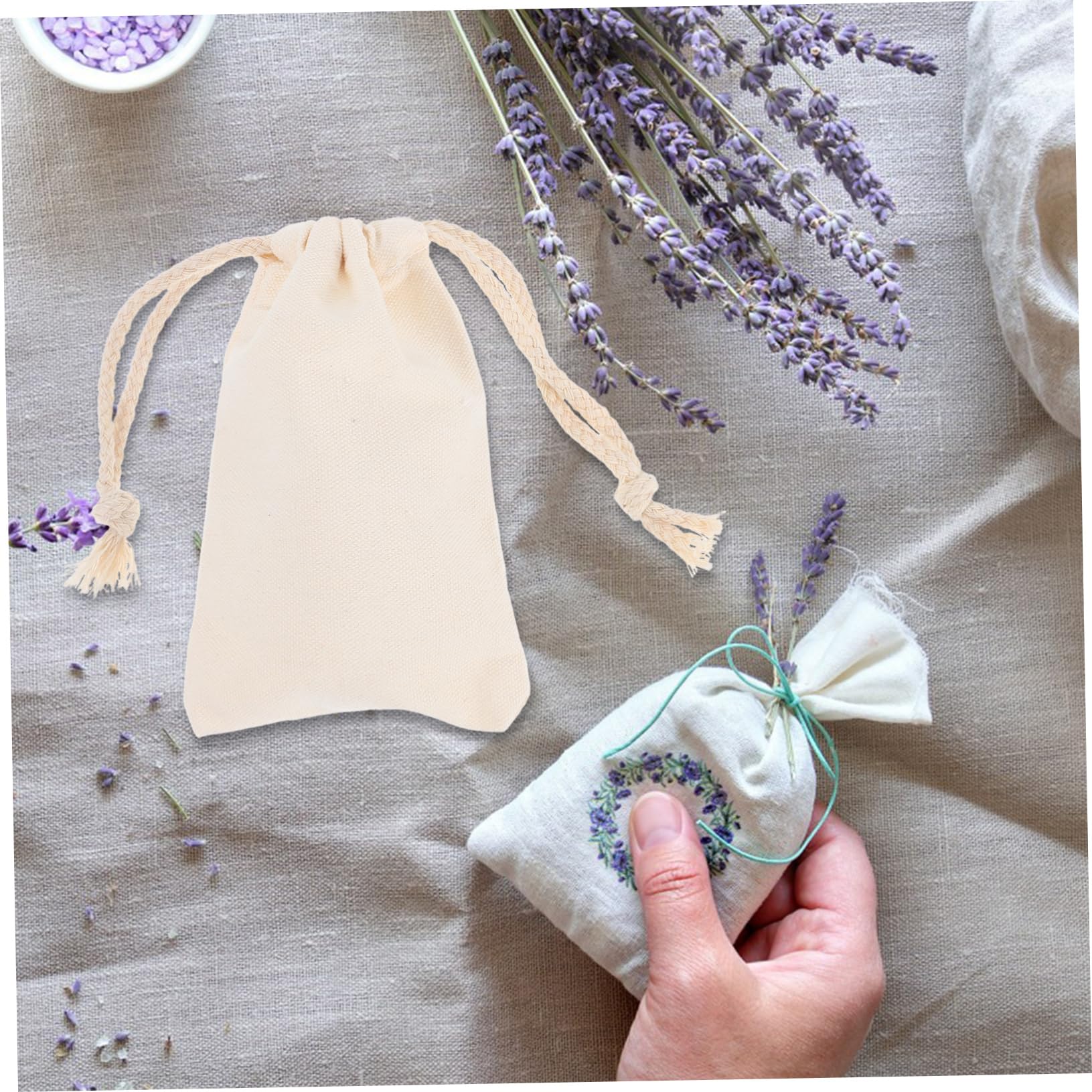 Didiseaon Sacchetti Coulisse Piccoli 50 Pezzi Beige in Stoffa | Feste e Matrimoni, Uso Versatile e Pratico, Confezione da 50 Pezzi per Conservare Piccoli Oggetti