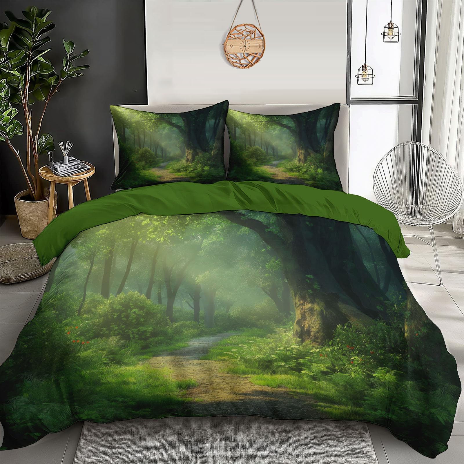 Housse de couette 140x200cm single forêt avec fermeture éclair facile pour lit sans plis