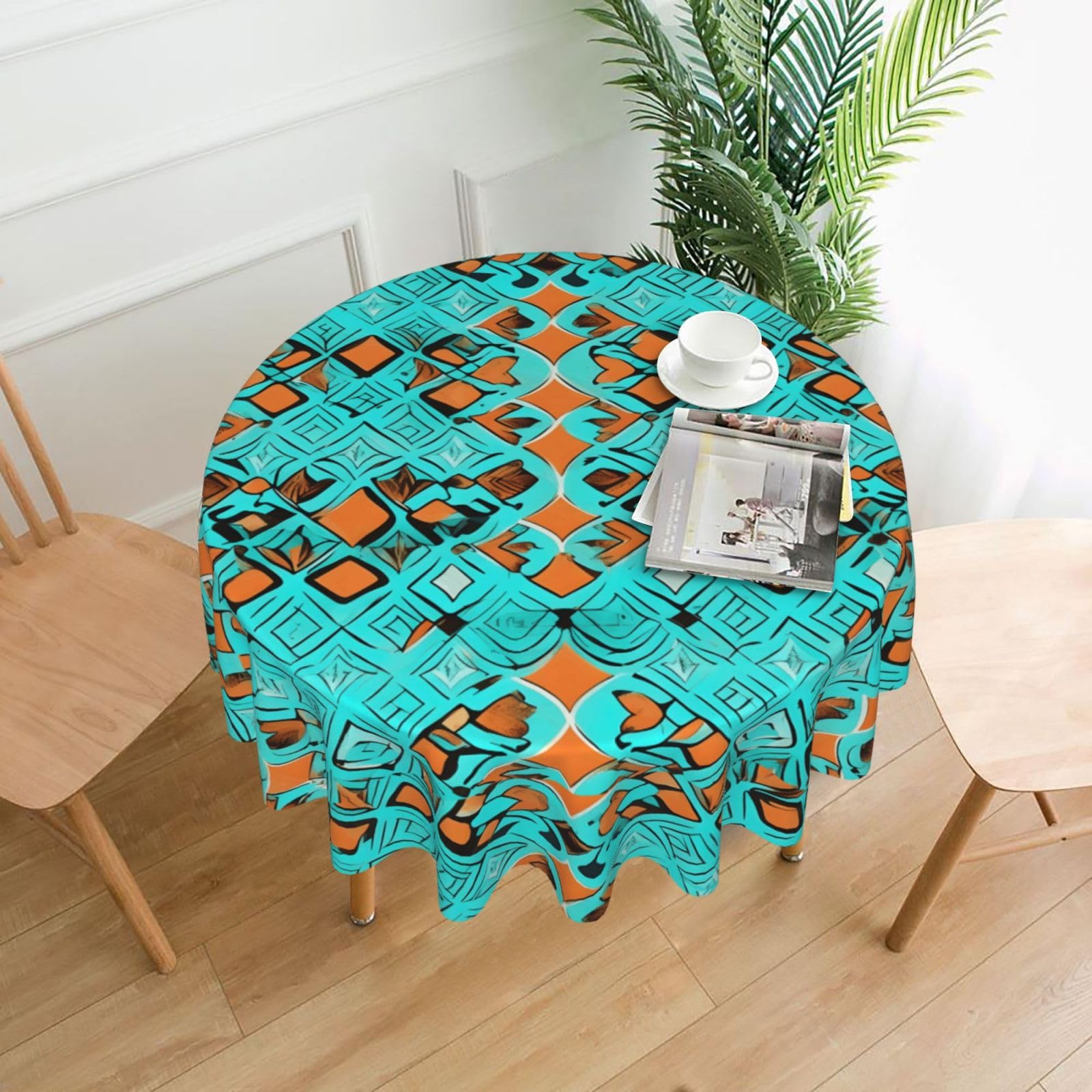 Nbtghga Turquoise Wonders Print Tablecloth Round Border Table Cloth Cover Decorative For Party Holiday Dinning Tabletop Home