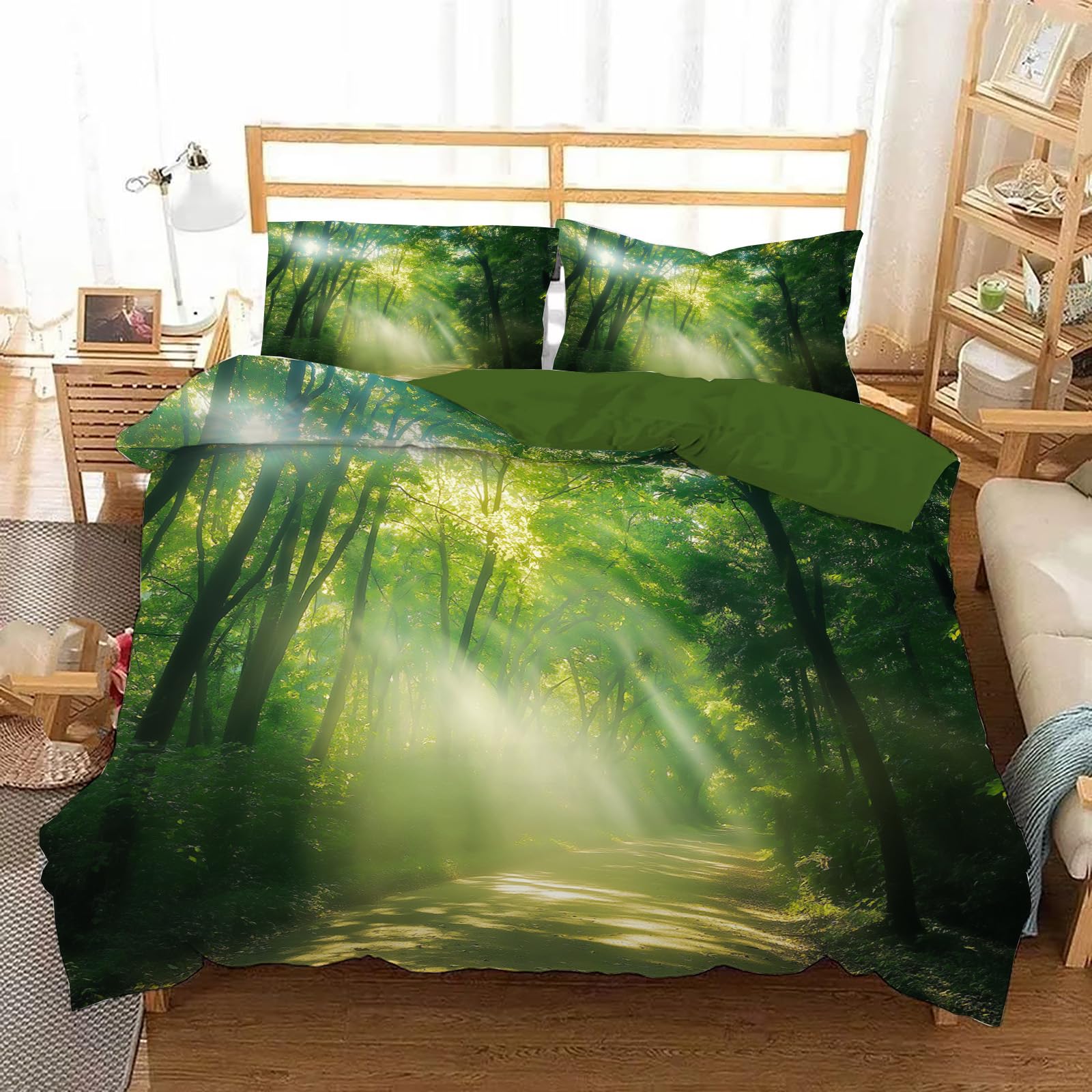 Housse de couette forêt résolvant le repassage parure lit 260x240 zipper