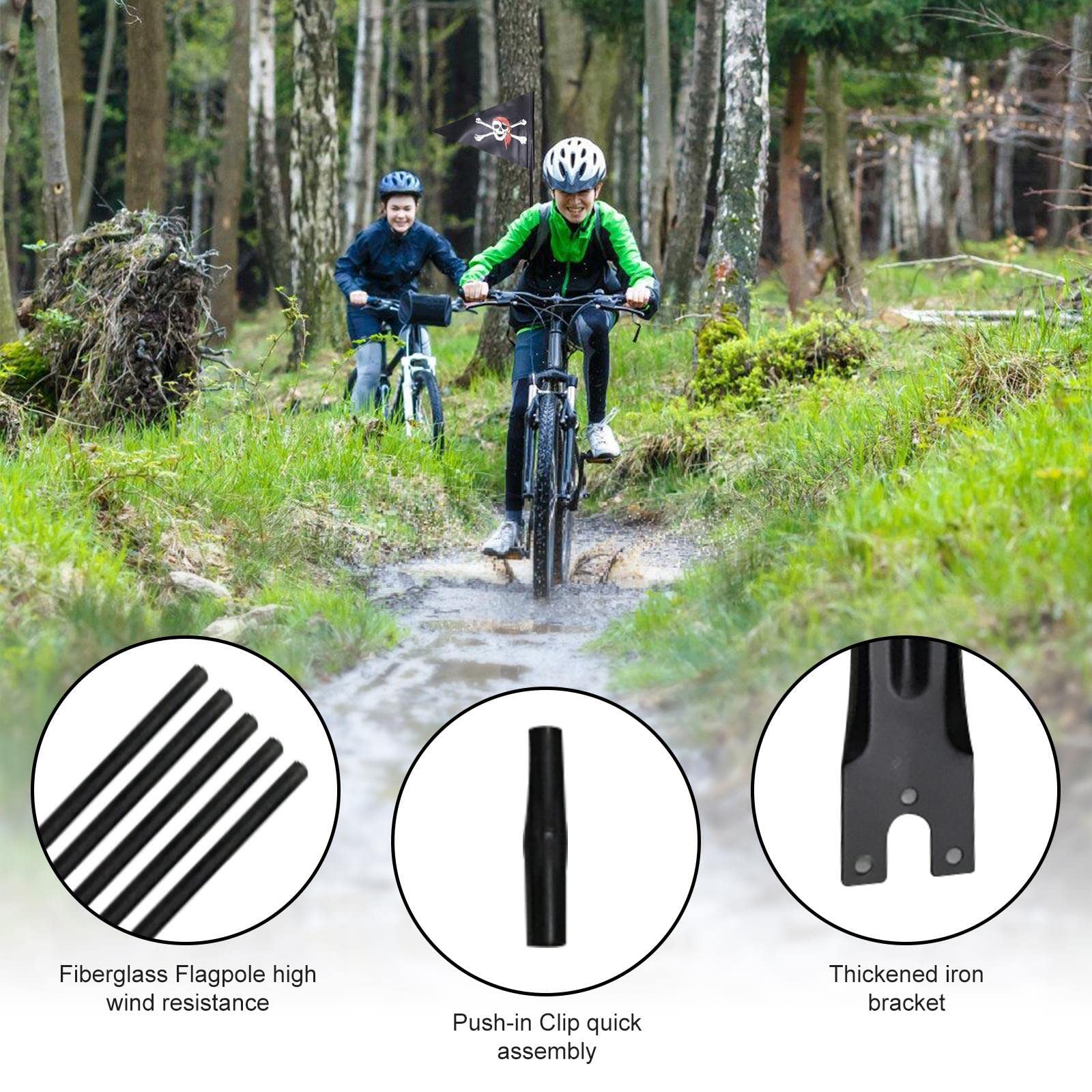 Drapeau De Sécurité Vélo 1,2m - Fanion Hautement Visible Pour Enfants Et Adultes, Tige Fibre De Verre