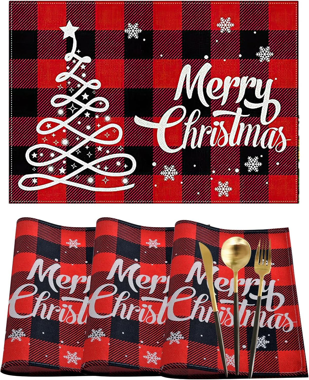 Matymats Christmas Placemats for Dinning Table Set of 4, Xmas Placemats