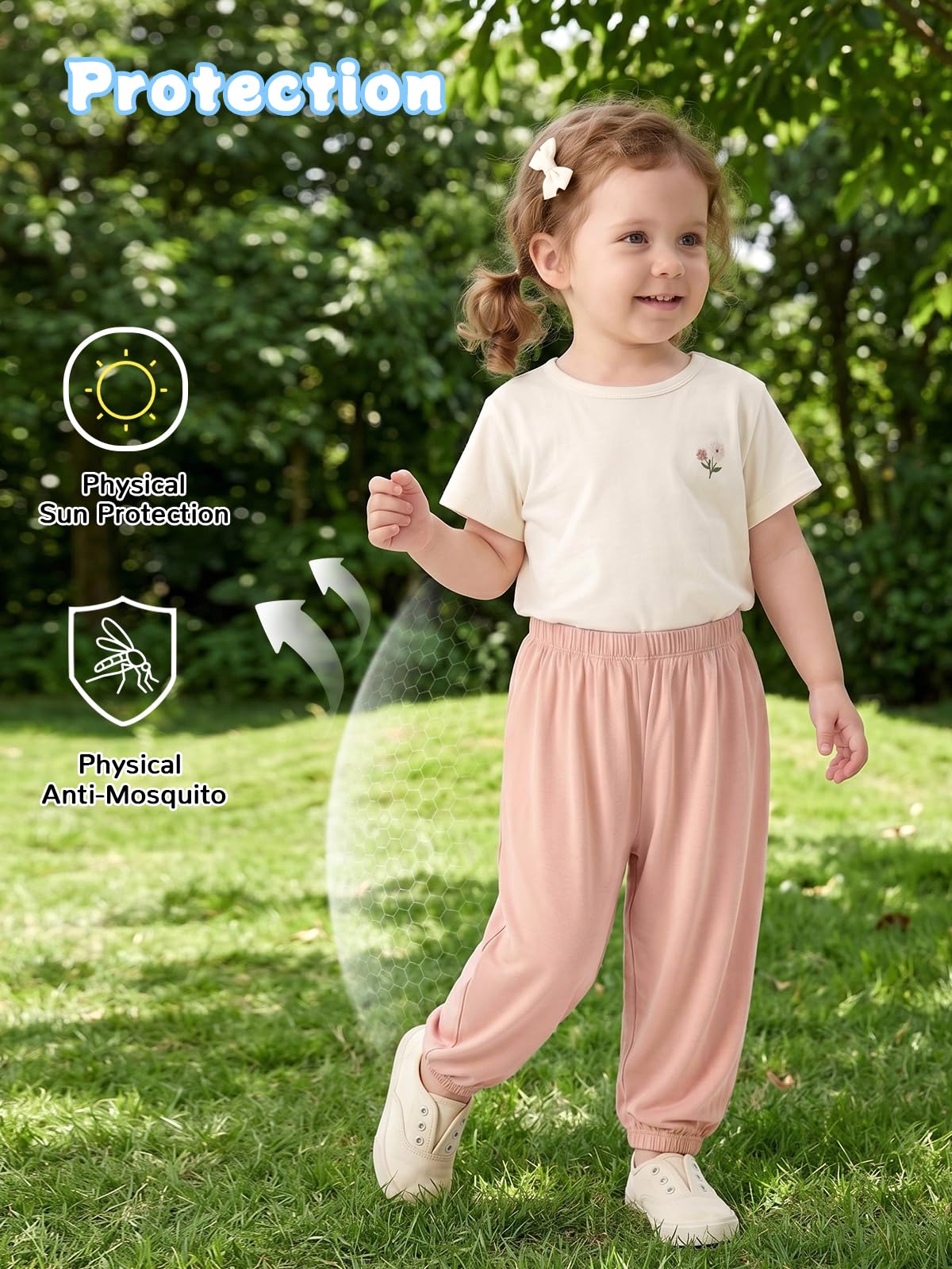 Miipat Pantalones Harem para Niñas, Pantalón Casuales Niño Verano Informales Pantalones Holgados para Bebés Cintura Alta Elástica Secado Rápido