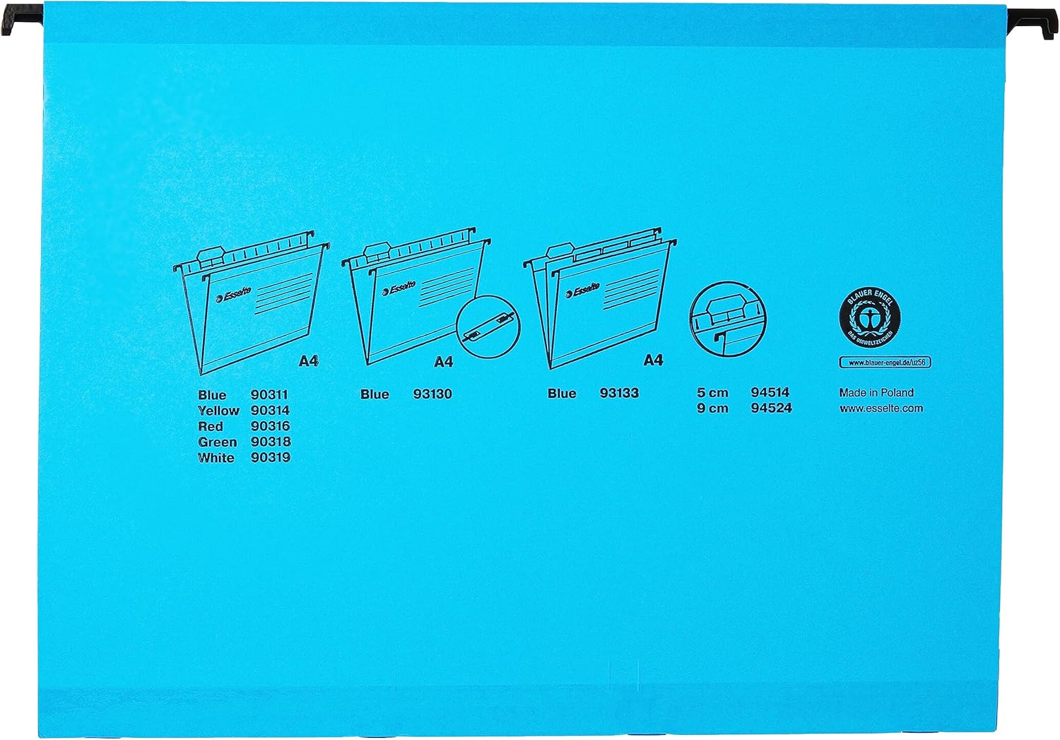 Esselte Classic Reinforced Suspension File with Binder Strip, A4, Pack of 10, Tabs Included, Blue, 93130
