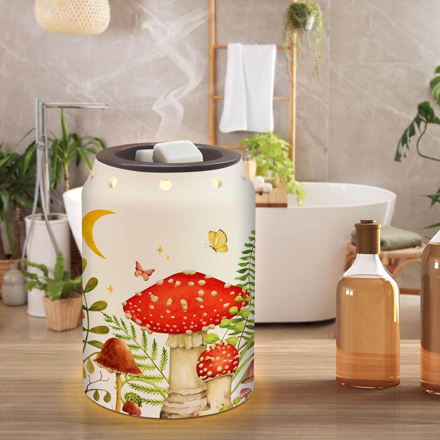 Mushroom Wax Melt Warmer, Rustic Farmhouse Mushroom Decor, Cottage Core Decor Housewarming Gifts for Women, Electric Ceramic Red Wax Warmer for Bathroom Kitchen Home