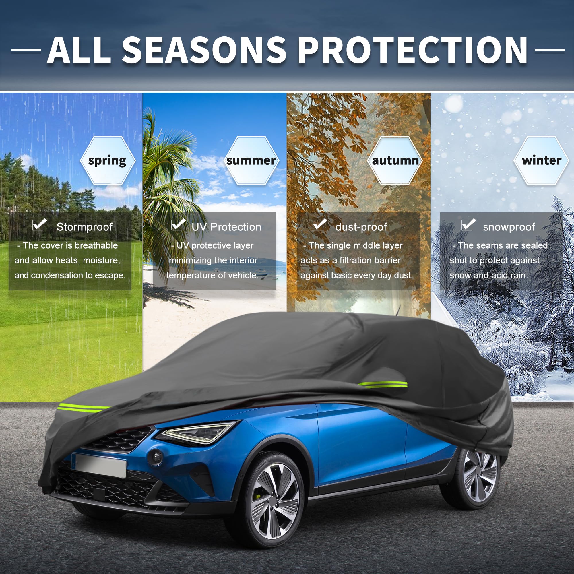 A ABSOPRO Funda De Coche para Seat Arona 2017-2021 1Pc Impermeable | Color: Negro, Material: 210D-Pu, Uso: Todo Clima, Impermeable, A Prueba De Viento, Proteccion Con Cremallera