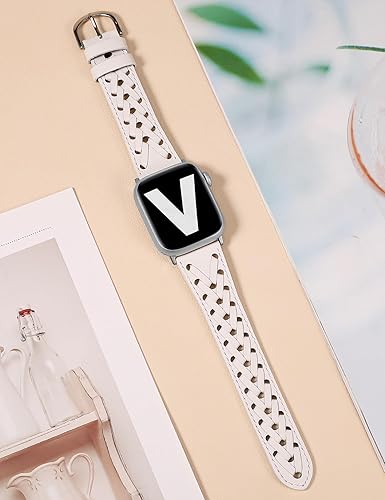 Miniatura 2 de Wearlizer Correa de cuero compatible con Apple Watch Band de 414038444546491.654 in para mujeres y hombres, correa trenzada ahuecada y elegante para