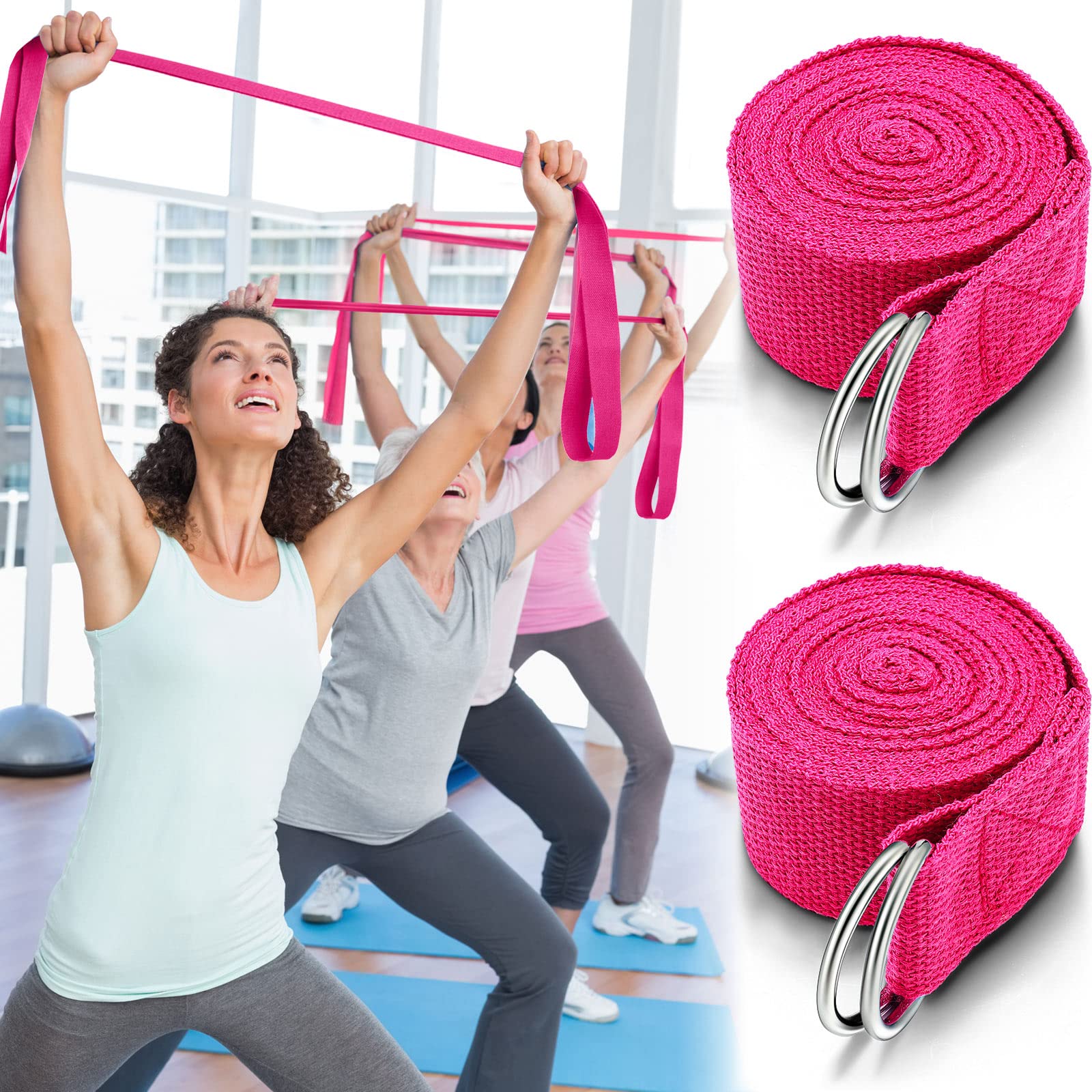 Leyndo Yoga-Gurt, Stretching, Pilates, Übungen, verstellbare Riemen, 1,8 m, nicht elastisch, Yoga-Gürtel mit verstellbarer D-Ring-Schnalle für Pilates, Fitnessstudio, Workout, Fitness, 24 Stück (Rose)
