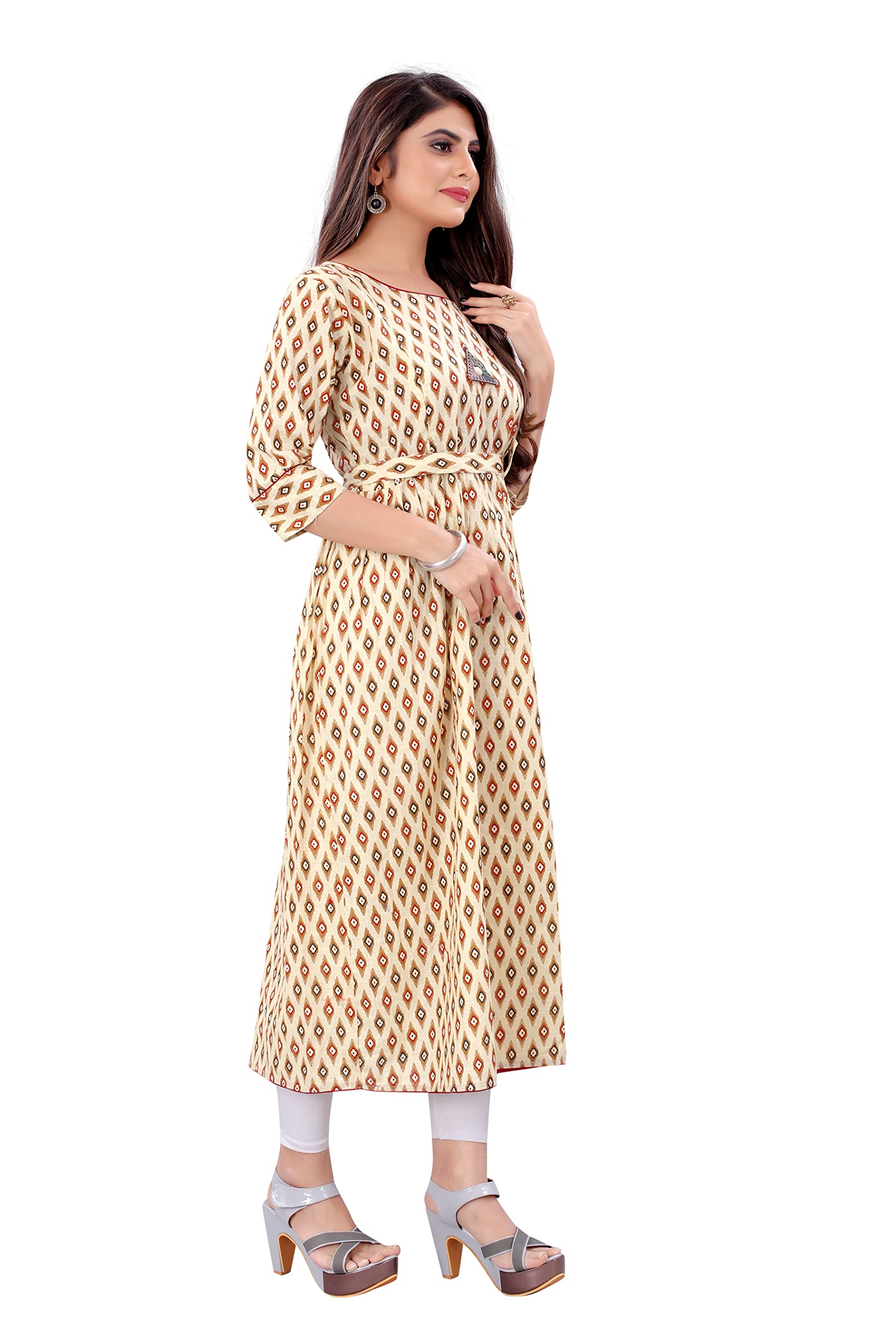 Glory Sarees Women's Cotton A-Line Maternity Feeding Kurti With Zippers (Kera104_XXL_Beige_XX-Large) 1
