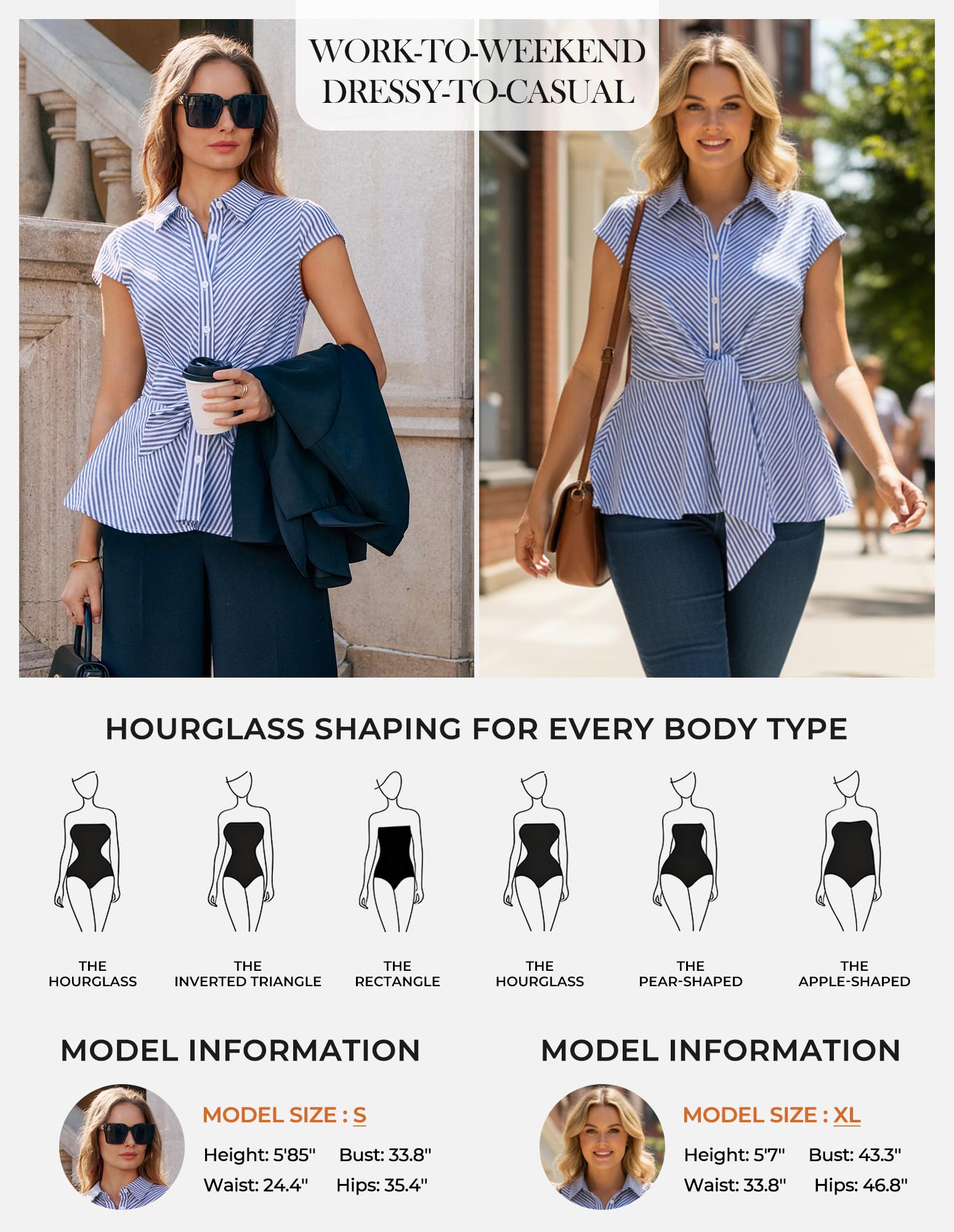 GRACE KARIN Blusa a rayas para mujer, de algodón peplum, elegante, informal, para oficina, trabajo, con lazo frontal, manga casquillo, túnica