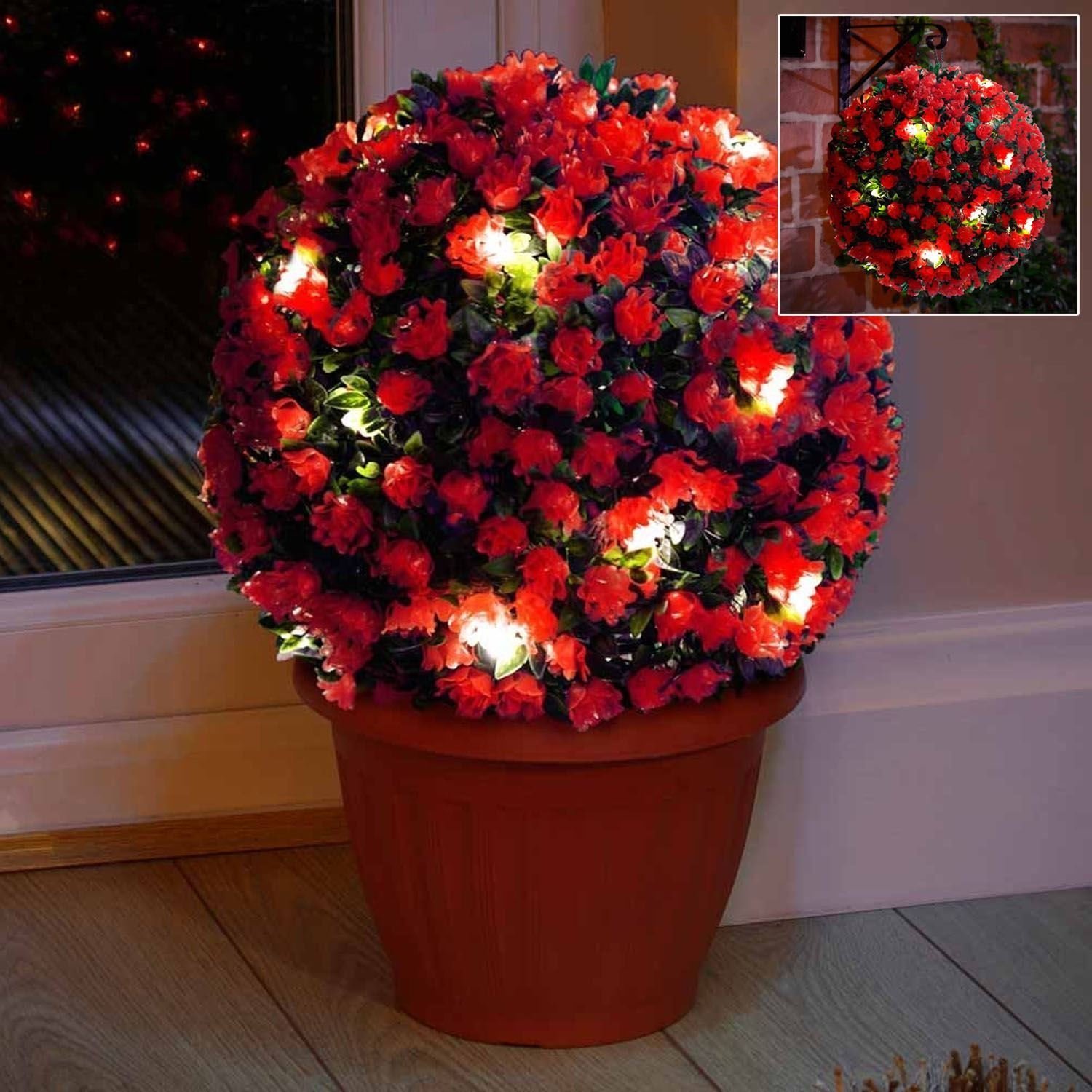 Solalite 2 x 28cm Red Topiary Balls with 20 Solar LED Lights, Hanging Topiary Ball Lights Sphere Decorative for Wedding Artificial Plant, Backyard Balcony Garden Décor — image 1