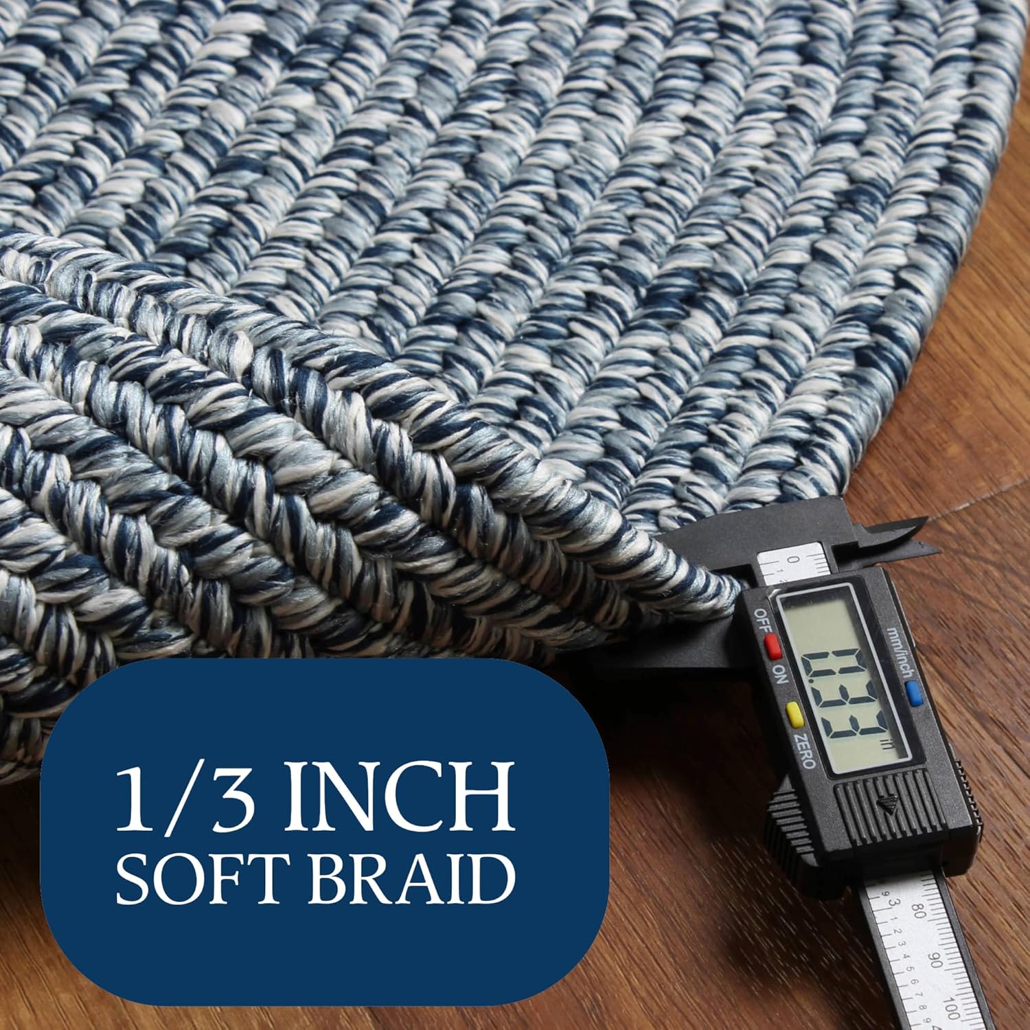 Navy Blue, White Braided Rug 2' X 3' Oval Premium Indoor Outdoor Rug for Entryway, Kitchen, Bathroom - Made in USA