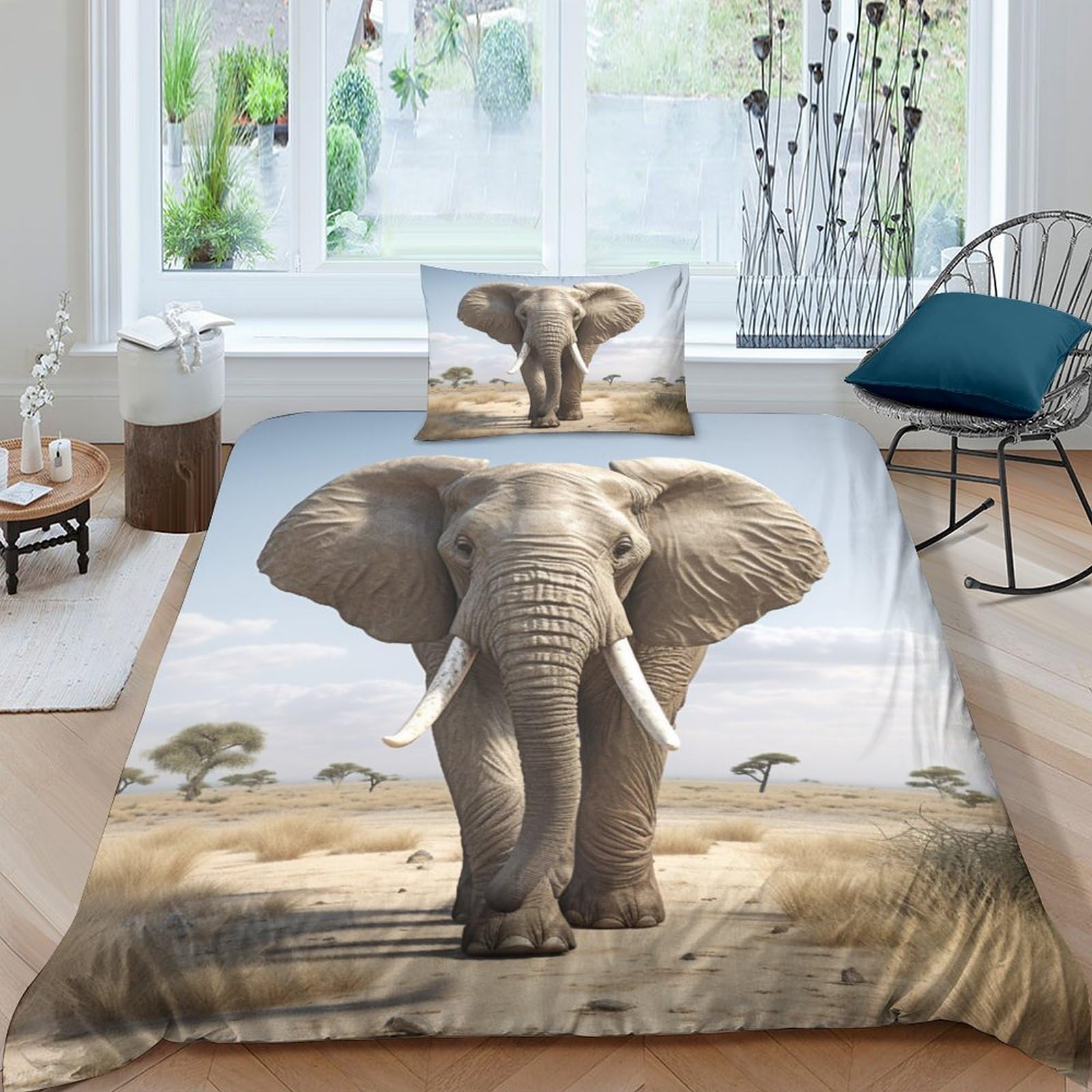 Geeyou Boys Elephant-12 Elephant Duvet Cover Microfiber Quilt Cover With Pillowcases, African Elephant Comforter Sleep Aid Bedding Set Hidden Zipper Kids And Adults Girls Single（135X200cm）