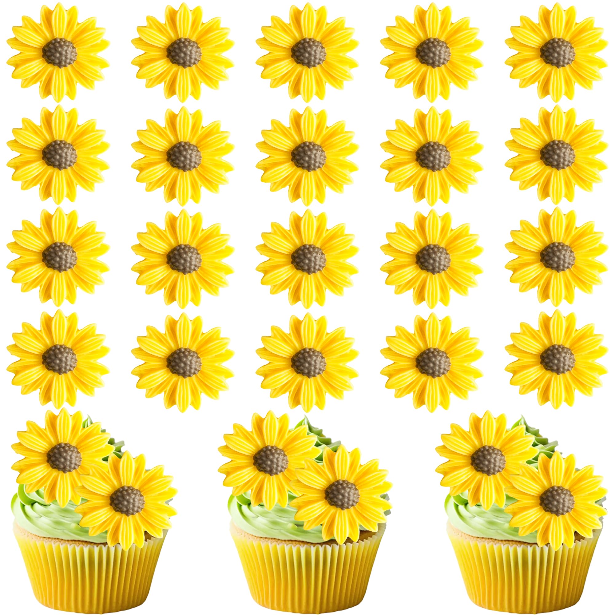 Gyufise 30Pcs Sunlfower Cupcake Toppers Daisy Cupcake Picks Little Daisies Flowers Birthday Party Cake Decorations for Bridal Engagement Baby Shower Birthday Wedding Party Supplies Yellow Black 1