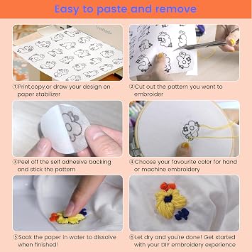 craftido 8.5x11 6PCS Sticky Water Soluble Embroidery Stabilizer