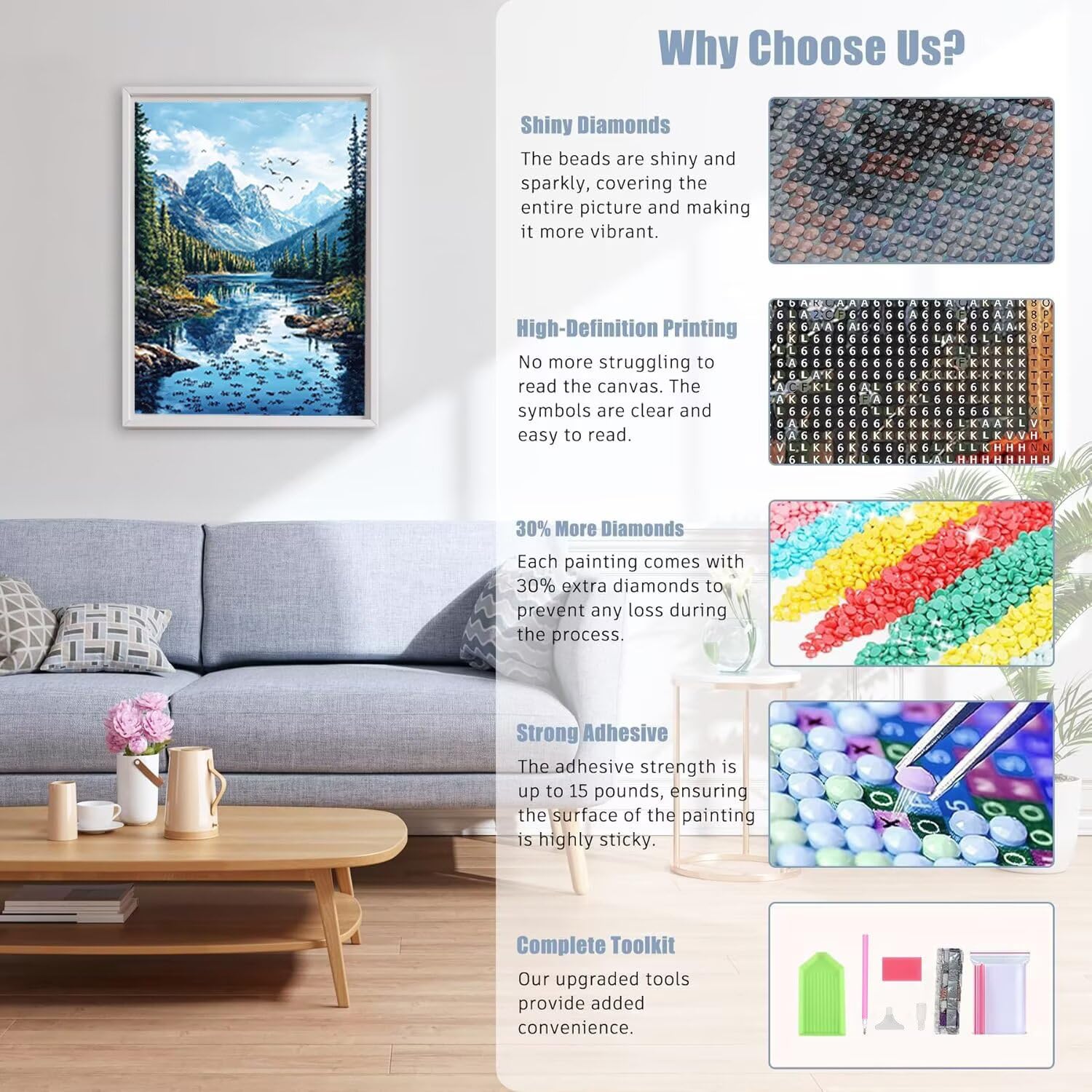 Hyupuanj Zestaw do malowania diamentami 5D DIY Lake Mountain, 91 x 122 cm h