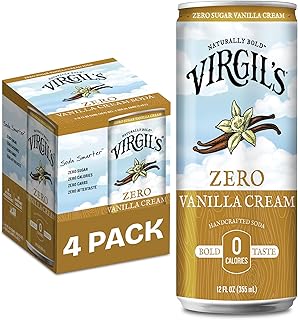 Virgil's Zero Sugar Vanilla Cream Soda, Pack of 4 (12 fl oz Can each) - Keto Friendly Handcrafted Natural Soda with Double Bourbon Vanilla - Non-GMO, No Aspartame & Sucralose - Healthy Diet Creme Soda