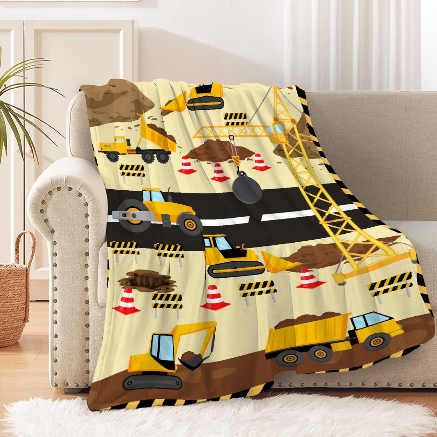 Construction Truck Blanket Gifts Super Soft Lightweight Flannel Blankets Throw for Kids, Adult, Suitable for Couch, Sofa, Bed, Camping, Travel All Seasons 40"x50" for Kid