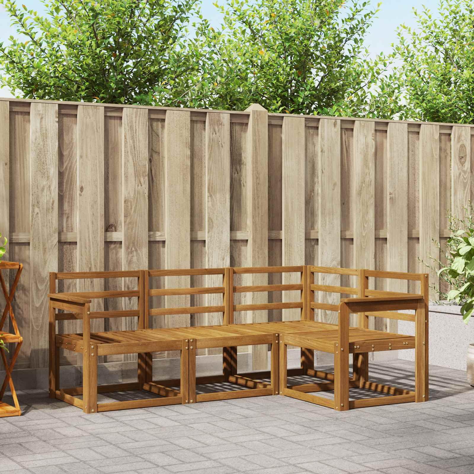 Outdoor-Sofagarnitur 4-teilig aus massivem Akazienholz naturfarben, wetterfestes Gartenmöbel-Set mit Flexibler Sitzgruppe für Balkon, Terrasse und Garten, modernes Design