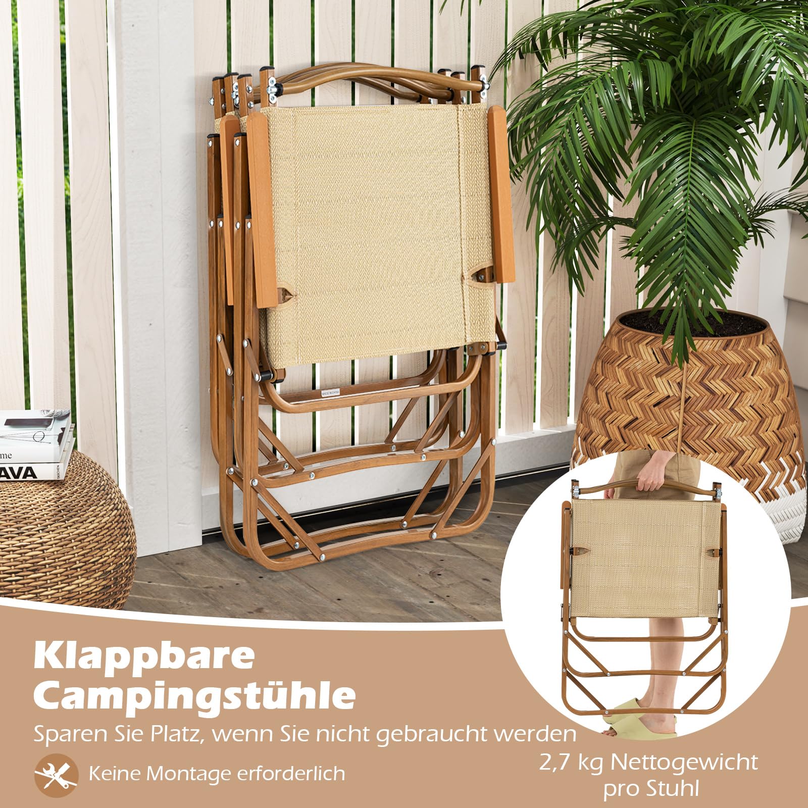 COSTWAY Zestaw 2 składanych krzeseł kempingowych, niskie krzesła składane z aluminiową ramą, ultralekkie krzesła składane, krzesła plażowe, ładowność 180 kg, do kempingu, plaży, ogrodu