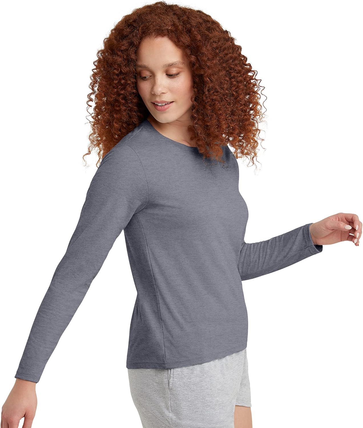 Hanes Womens Originals Long-Sleeve T-Shirt, Tri-Blend Lightweight Jersey Tee, Curved Hem, Plus Sizes - Image 3