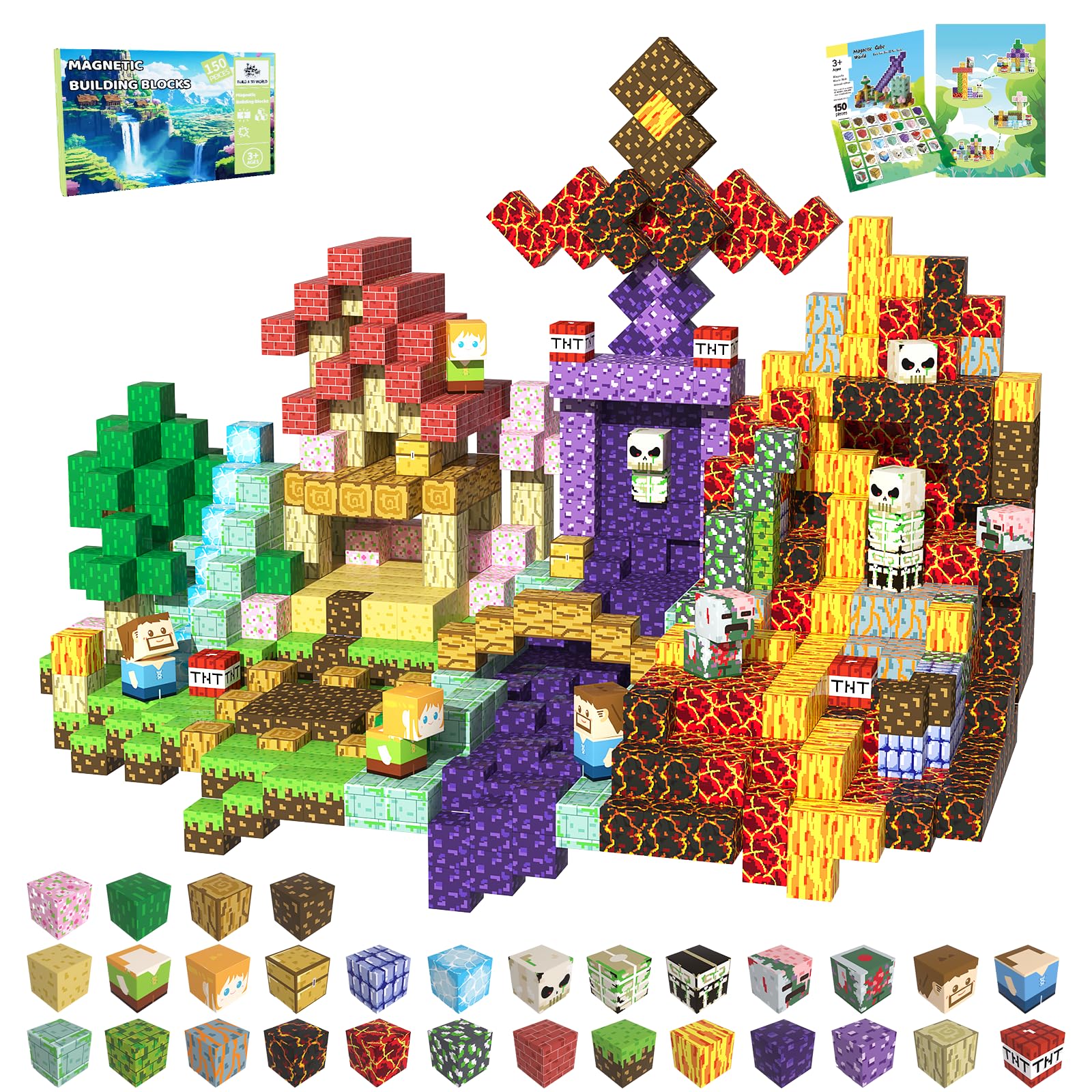 CraftyNest 150 PCS Magnetic Blocks, Magnetic Tiles Building Blocks, Magnet Cubes Toddler Kids Toys, Sensory STEM Toys for 3-5 4-6 5-7 6-8 Year Old