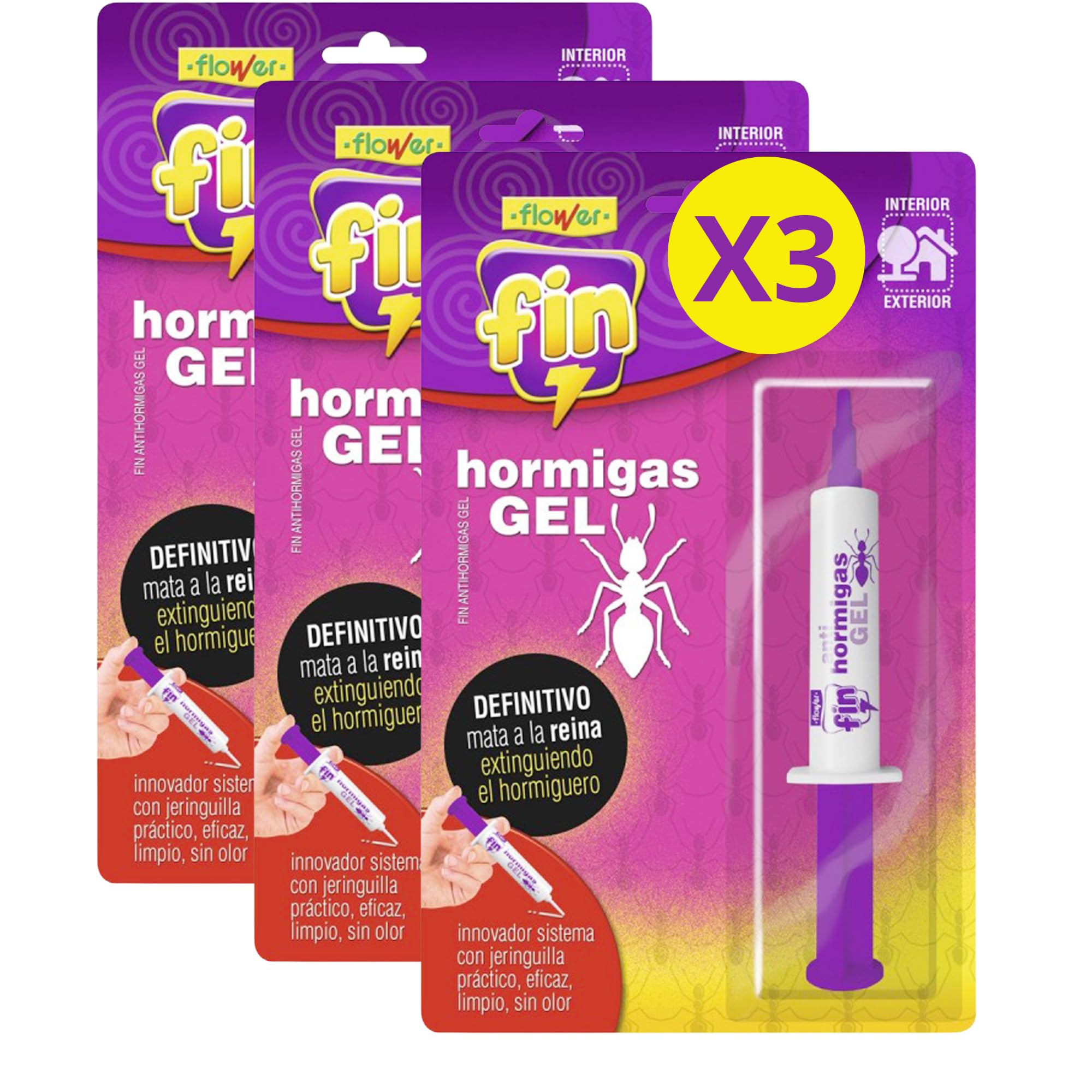 FLOWER x3 Insecticida Anti Hormigas Formato Jeringa 10 gr | Jeringuilla Antihormigas Eficaz Elimina a Toda La Colonia | Gel Atrayante y Duradero | Interior y Exterior | Aplicación Segura y Sencilla