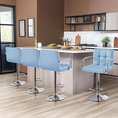 Miniatura 172 de Yaheetech Juego de 2 taburetes de bar ajustables de piel sintética, taburetes de mostrador modernos con respaldo y reposapiés, taburetes de bar