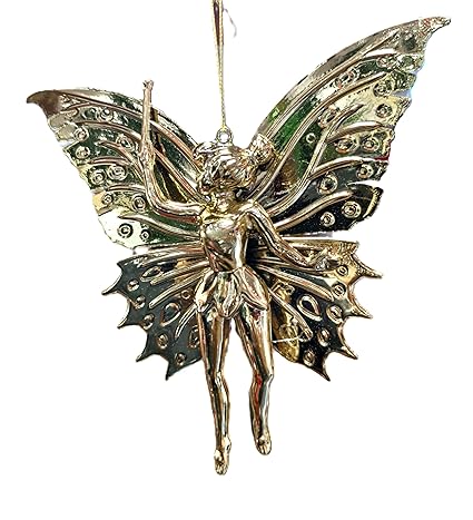 JingleBox by Eikaebana Flower Shop 1 Pc Golden Metallic Angel Tree Decoration, Christmas Tree Hanging with Loop for Xmas, Holiday & Seasonal Decor, Christmas Tree Hanging Ornaments